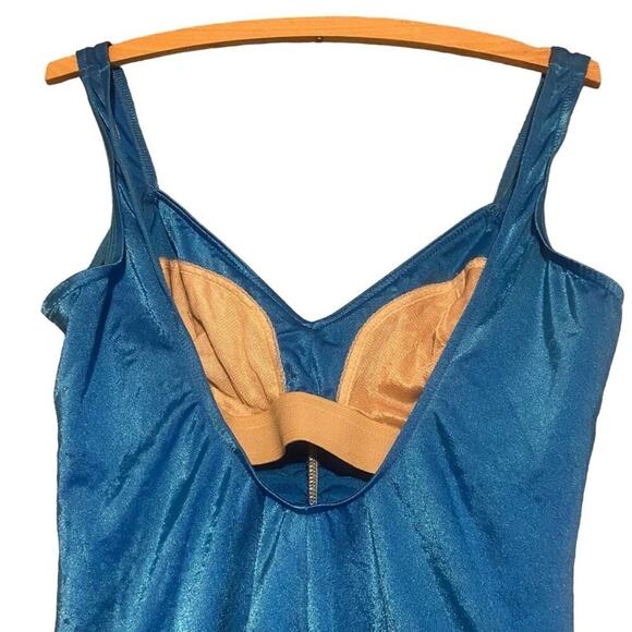 ROBBY LEN Vintage One Piece Aqua Blue Ruched Swimsuit, Size 18 - Picture 3 of 14